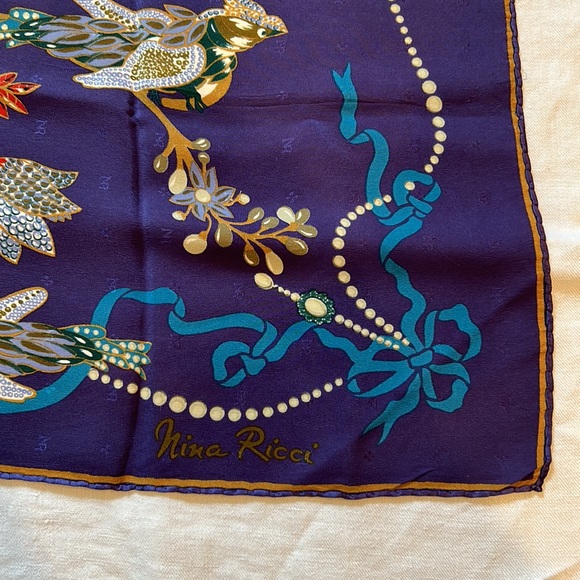 Nina Ricci Silk Scarf with Flowers and Birds - Picture 9 of 9